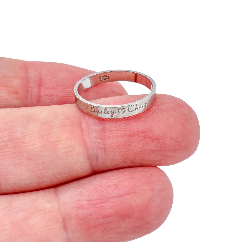 Engraved Couple’s Band | Sterling Silver 925 | Bailey Heart Chris | Size 8